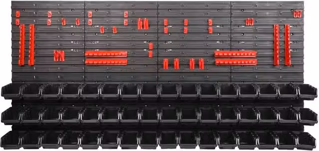 VOGREX Wall Mounted Black Plastic Pegboard Garage Storage Set