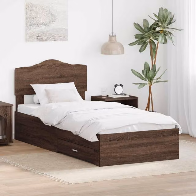 Berkfield Home Modern Bed Frame with Headboard in Brown Oak, Engineered Wood