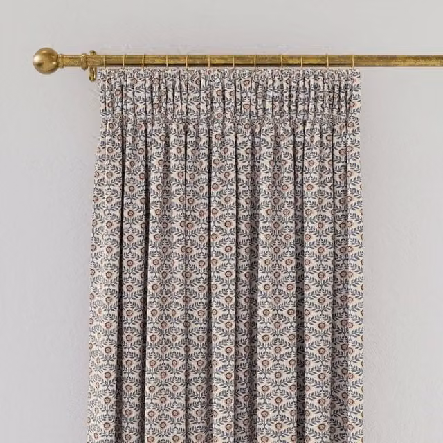 Joules Floral Foulard Lined Cotton Curtains, Blue/Creme, W: 167.64 cm, H: 137.16 cm