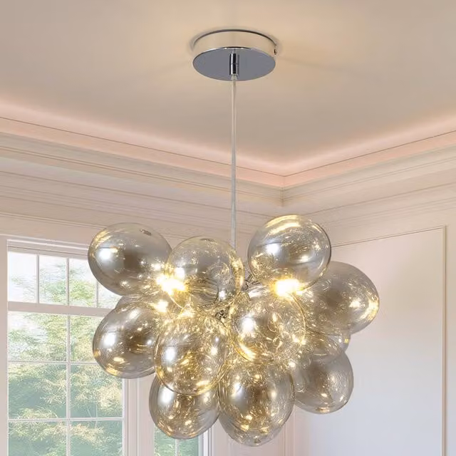 NIVOR 3-Light Modern Sputnik Chandelier with Gold and Brown Glass Globe Pendant Light – 1