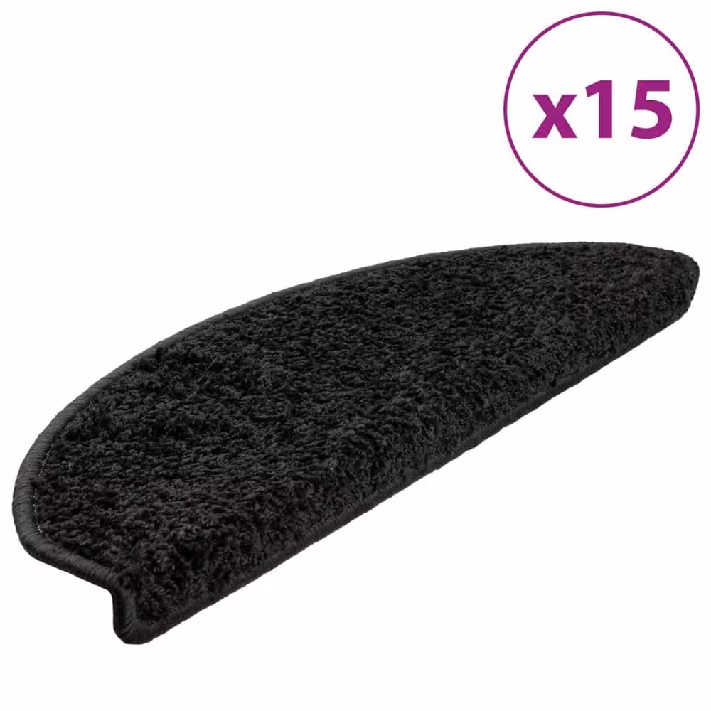 Berkfield Home Self-Adhesive Carpet Stair Treads, 15 Pieces, Black, W: 65 cm, D: 21 cm, H: 4 cm – 2