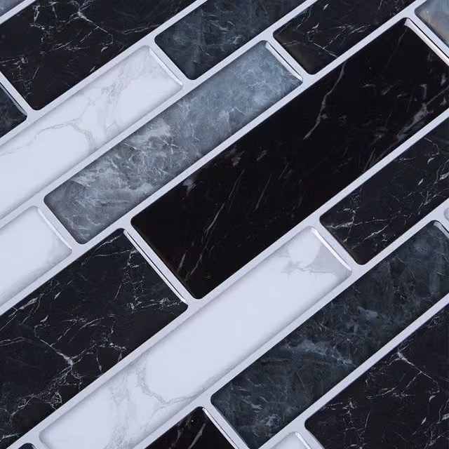 Livingandhome 10-Piece Set of Adhesive Marble Effect Tile Stickers in Multicolour and Grey