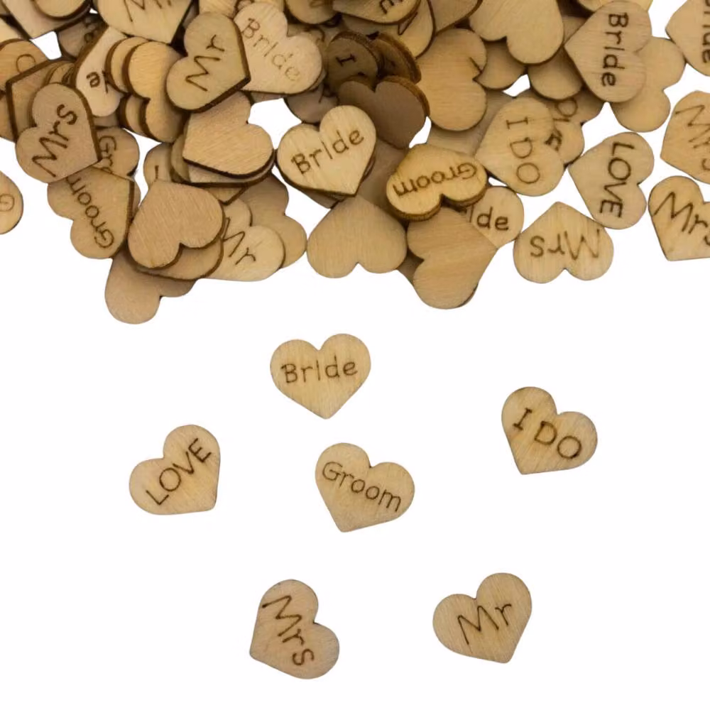 Marco Paul Mr & Mrs Wooden Heart Wedding Confetti Table Decor in Beige – 2