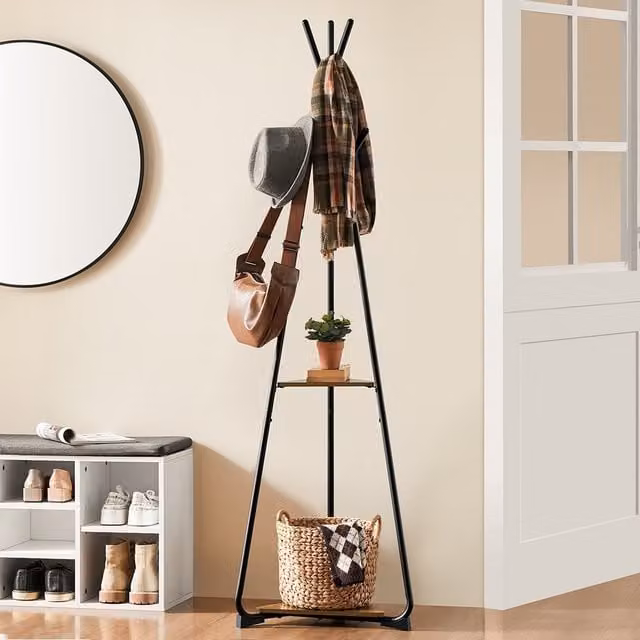 Yaheetech Industrial Freestanding Coat Rack with Shelves and Hooks in Brown and Black