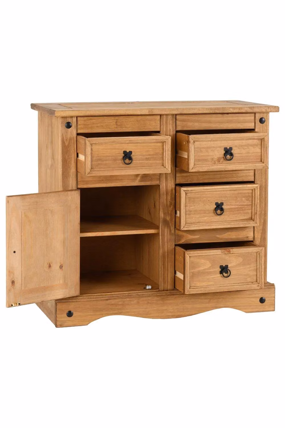 Seconique Corona 1 Door 4 Drawer Sideboard in Rustic Waxed Pine, Brown, W/D/H: 83.5 x 44 cm x 91.5 cm – 5