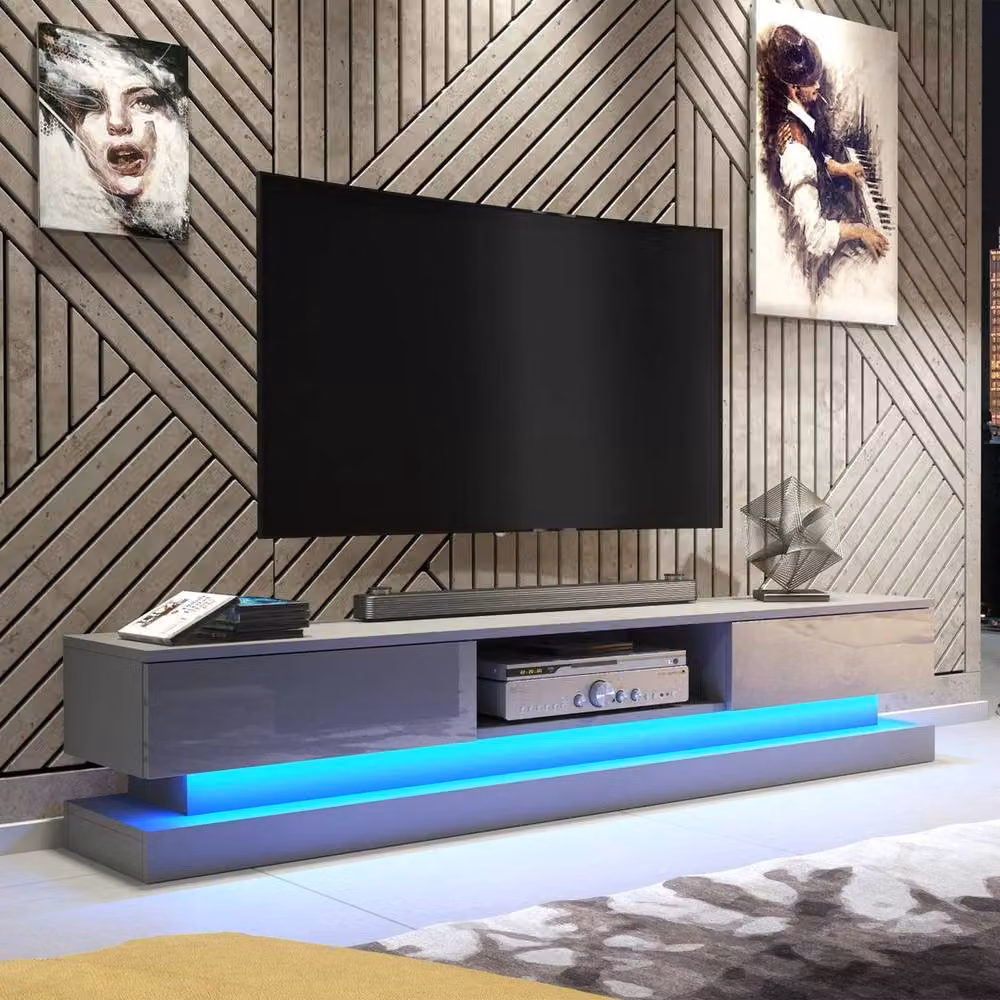 PAWNORA Modern Glossy TV Unit and Sideboard Cabinet in Grey – 3