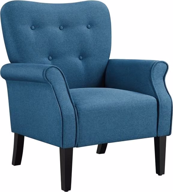 Yaheetech Mid-Century Blue Fabric Upholstered Tub Accent Chair with Armrests and Rubberwood Legs