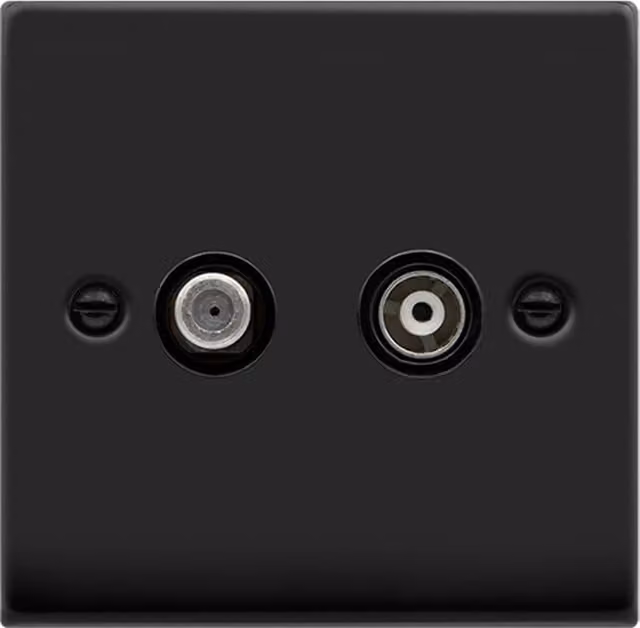 SE HOME Matt Black 1 Gang Surface Mounted Satellite and Isolated Coaxial Socket
