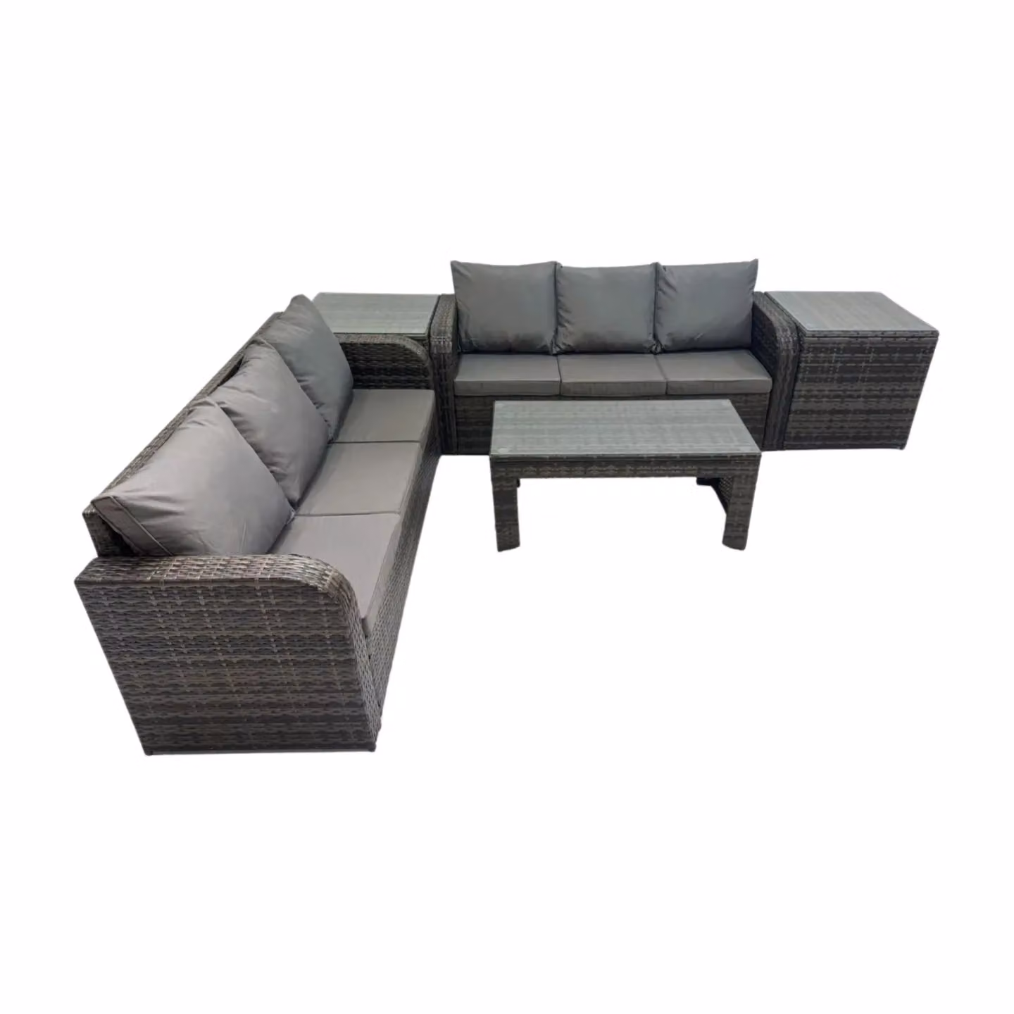 Fimous 3 Seater Outdoor Garden Sofa Set with Coffee Table and 2 Side Tables in Dark Grey – 2