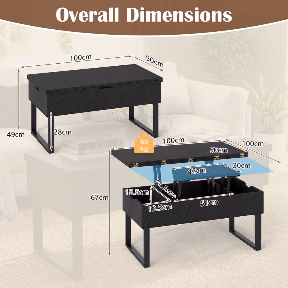 Costway 3-in-1 Convertible Lift Top Coffee Table in Black – 2