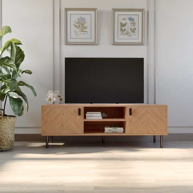 Seconique Modern Geometric TV Unit in Brown and Black Wood and Metal