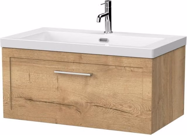 Balterley Stonnall 1 Drawer Wall Mounted Vanity Unit and 1TH Fireclay Basin in Autumn Oak and White