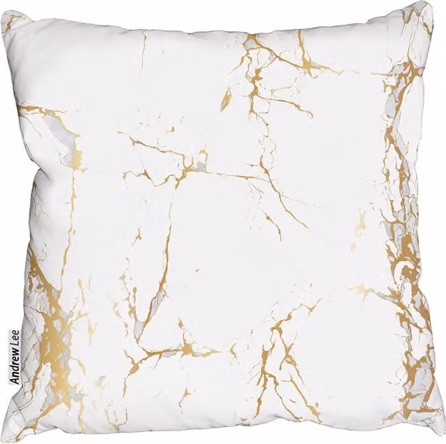 Andrew Lee Modern Graphic Square Cushion in Gold, Yellow and White, Width: 60 cm, Height: 60 cm