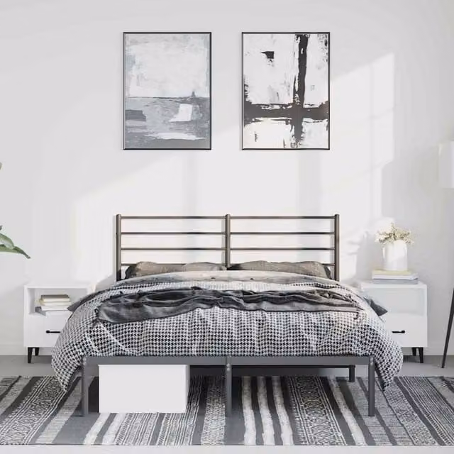 Berkfield Home Metal Bed Frame with Headboard in Black, W/D/H: 135 x 190 x 90 cm – 1