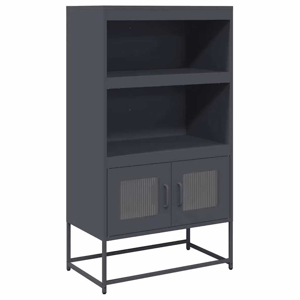 Berkfield Home Anthracite and Black Steel Highboard with Glass Doors, W/D/H: 68 x 39 x 123 cm – 2