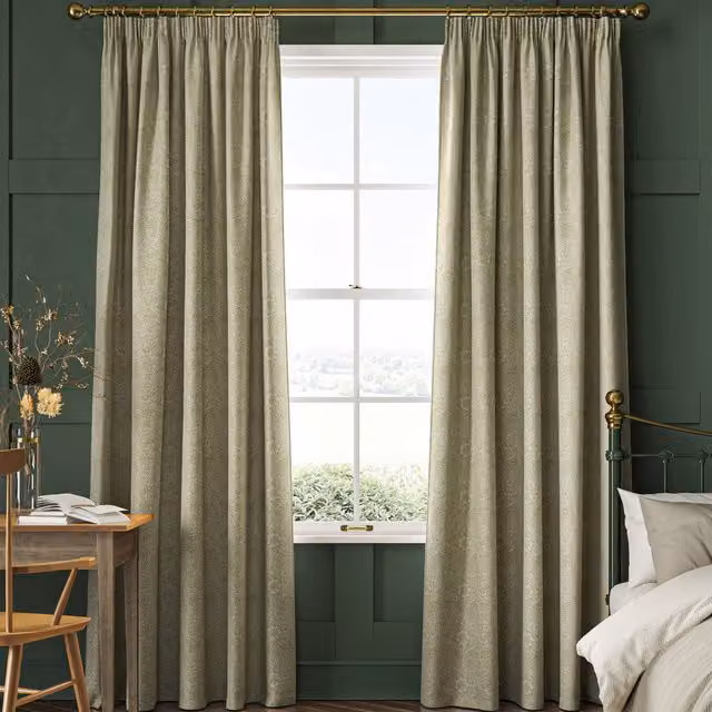 William Morris At Home Marigold Woven Made to Measure Blackout Curtain Panel in Green Floral Design