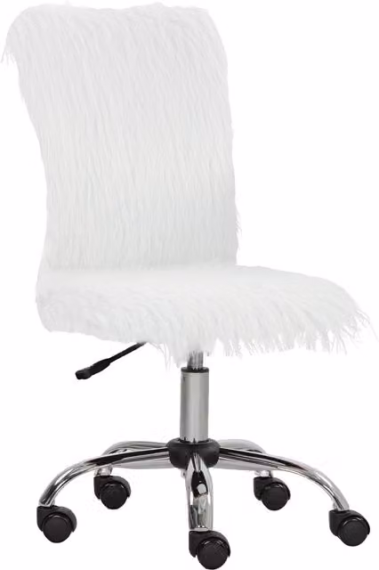 HOMCOM Modern White Plush Armless Swivel Task Chair with Adjustable Height and Castors – 1