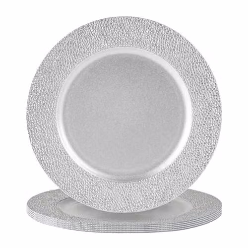 Argon Tableware Silver Hammered Melamine Charger Plates, Pack of 6, Diameter: 33 cm – 1