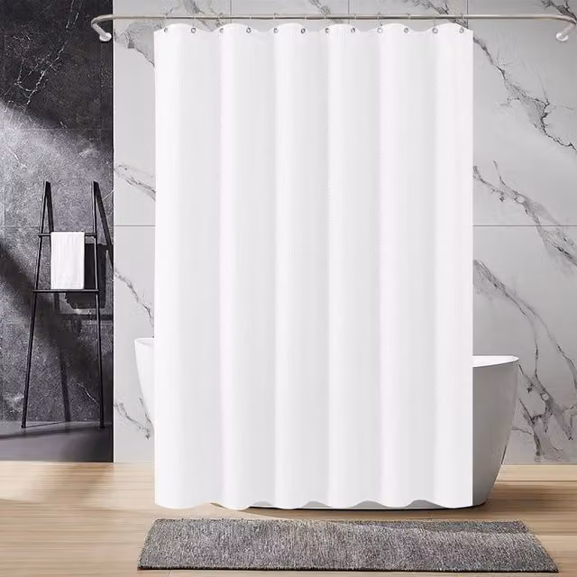 INHOUSOLU White Waffle Weave Polyester Shower Curtain with Weighted Hem and Hooks, Width: 184 cm – 1