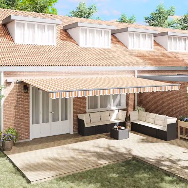 Berkfield Home Manual Retractable Folding Arm Awning with LED Multicolour Stripe, Orange, W: 600 cm, D: 300 cm