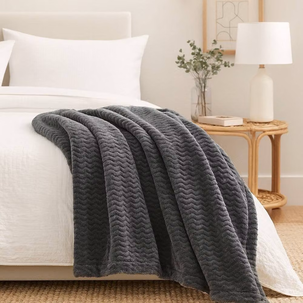 Voltico Jacquard Flannel Sherpa Throw in Charcoal and Grey, W/D/H: 130 x 160 cm – 2
