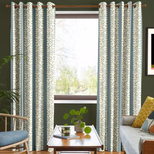 Orla Kiely Sycamore Stripe Made To Measure Blackout Eyelet Curtains in Duck Egg Blue
