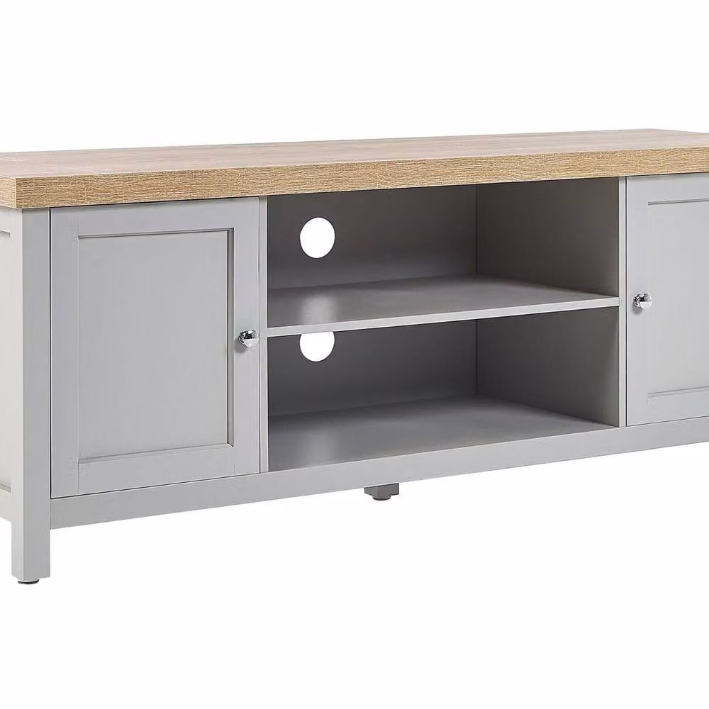 Wyld and Coco Scandinavian TV Stand with Cable Management, Grey and Light Wood – 2