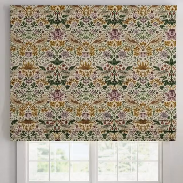 Ante Decor Strawberry Thief Printed Cotton Made To Measure Roman Blind in Orchid Multicolour