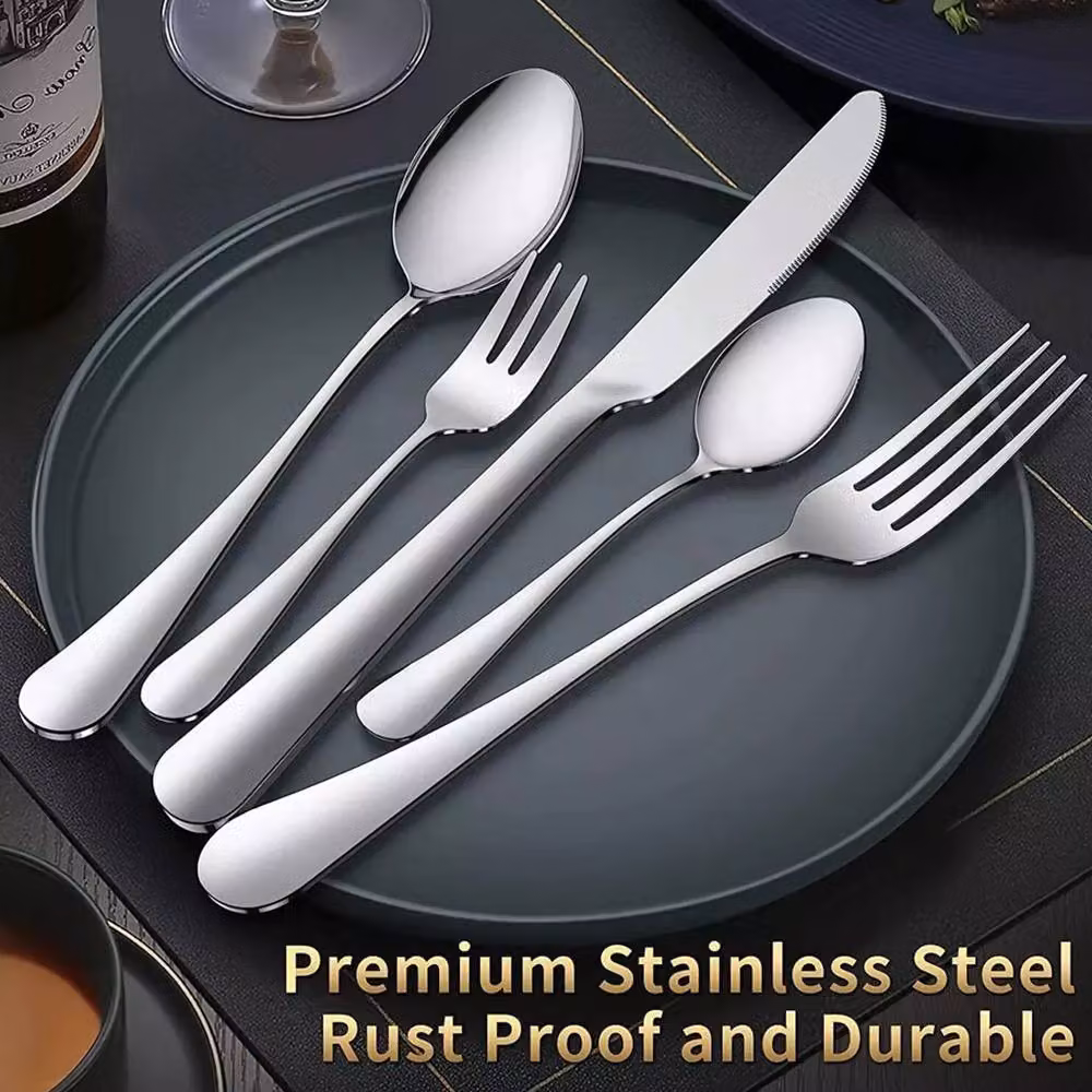 Hinsinc Polished Silver Stainless Steel Cutlery Set Including Forks and Teaspoons – 5