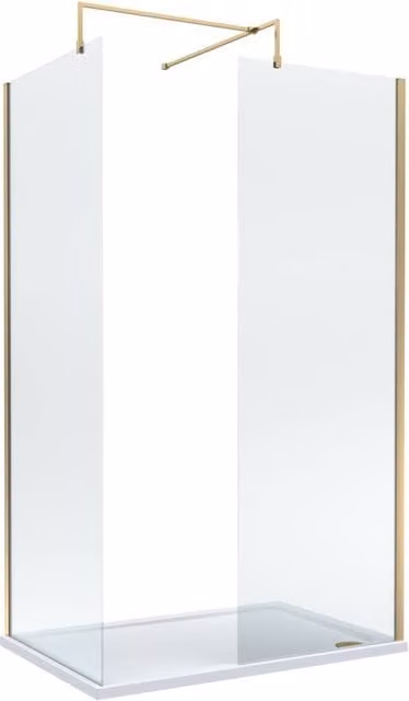 Balterley Brushed Brass Walk-In Wetroom Shower Bundle with Rectangular Glass Tray, Gold, W: 120 cm, D: 80 cm – 1