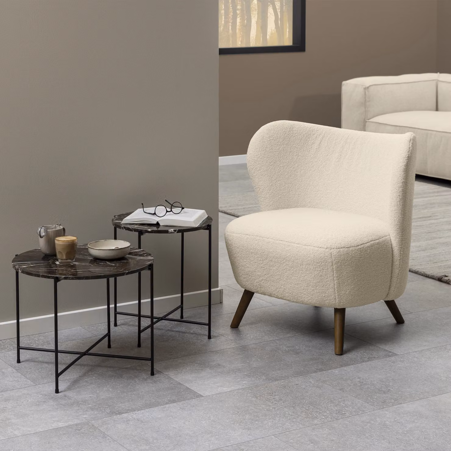 Furniture To Go Avila Modern Side Table with Brown Marble Top and Black Metal X-Frame, W: 42 cm, D: 45 cm – 3