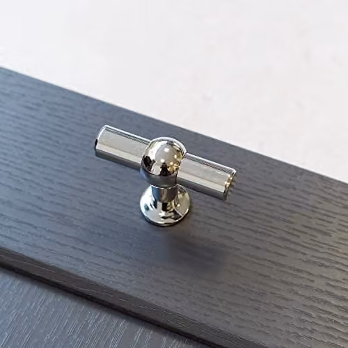Polished Chrome T-Bar Pull Handle in Silver Zinc and Steel – 2