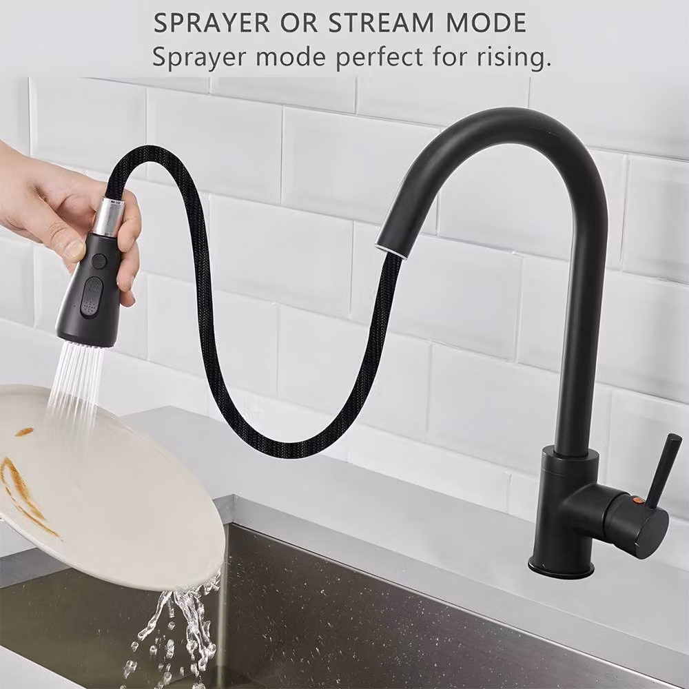 Heable Matte Black Single-Lever Pull-Down Kitchen Mixer Tap with Spray Function and Swivel Spout – 2