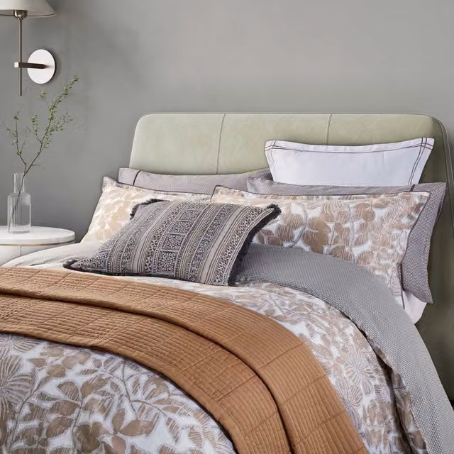 Bedeck of Belfast Zenda Reversible Mako Satin Cotton Floral Duvet Cover and Pillowcase Set, Anthracite and Beige, 200 x 200 cm
