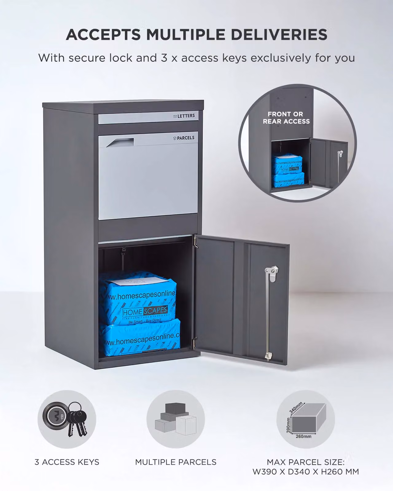 Homescapes Smart Parcel Box Extra Large Wall Mounted Secure Delivery Box in Grey Steel – 5