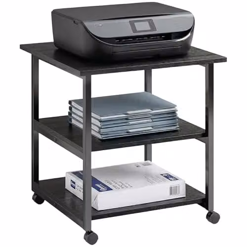 HOMCOM 3-Tier Mobile Printer Stand with Storage Shelf, Black, W/D/H: 50 x 50 x 52.5 cm – 1