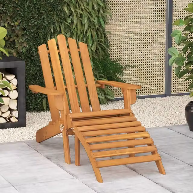 Berkfield Home Garden Adirondack Chair with Ottoman in Brown Solid Acacia Wood