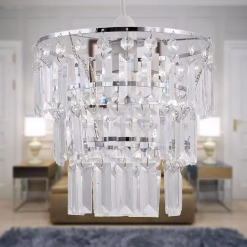 First Choice Lighting Set of 2 Transparent Acrylic Crystal Light Shades with Chrome Finish – 3