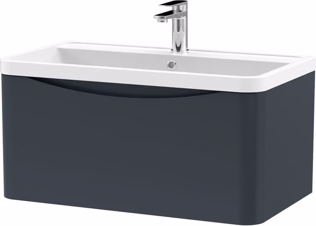 Balterley Wall Hung 1 Drawer Bathroom Vanity Unit and Basin, Dark Grey, Width: 75.5 cm – 1