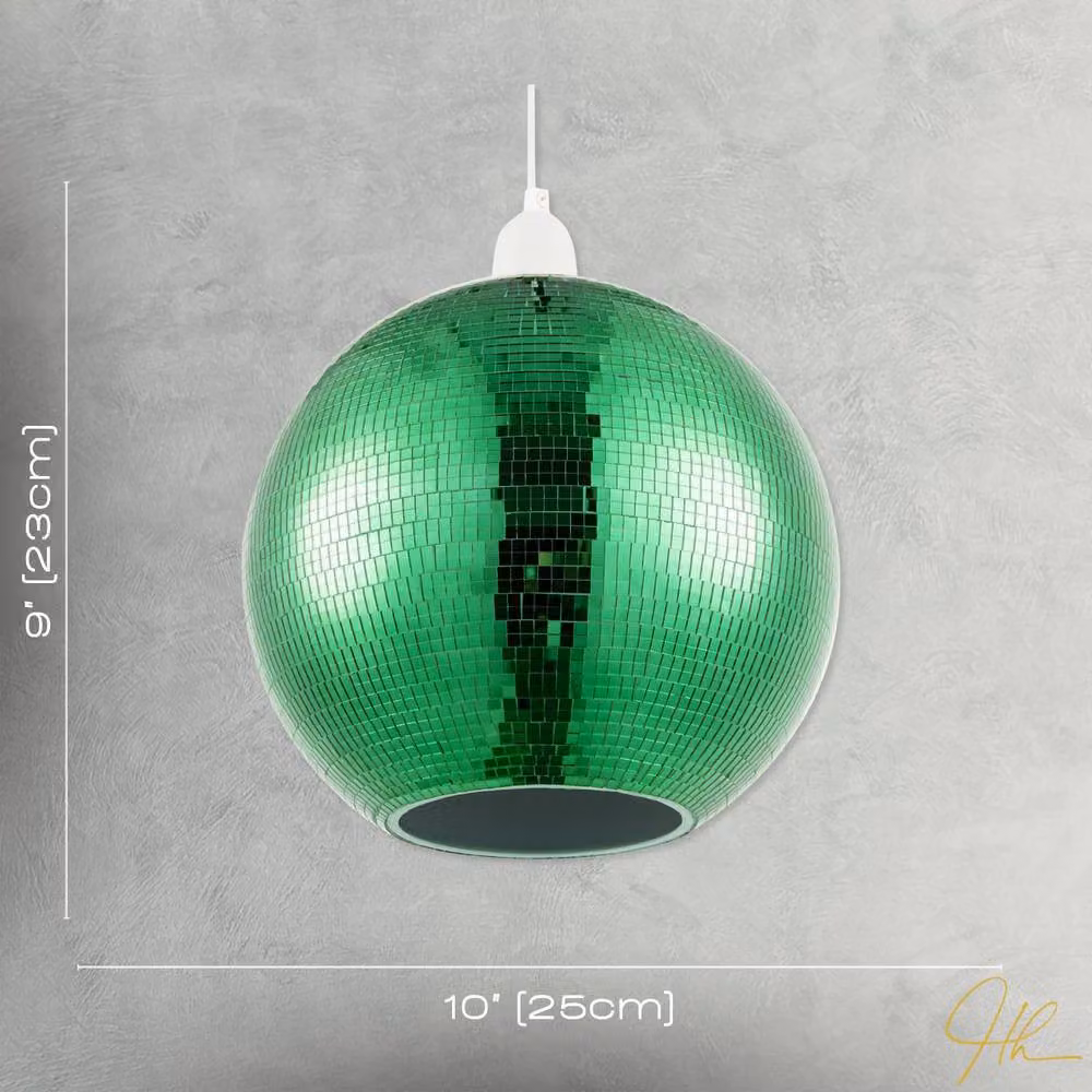 Happy Homewares Shiny Disco Mosaic Ball Pendant Shade in Green Retro Style – 4