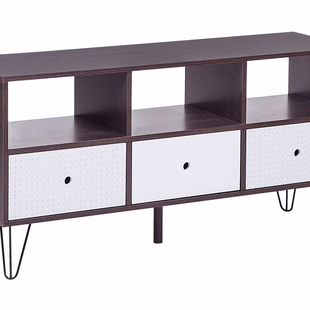 Wyld and Coco Modern 2 Tone TV Stand in Brown and White with 3 Drawers, W: 120 cm, D: 35 cm, H: 60 cm – 2