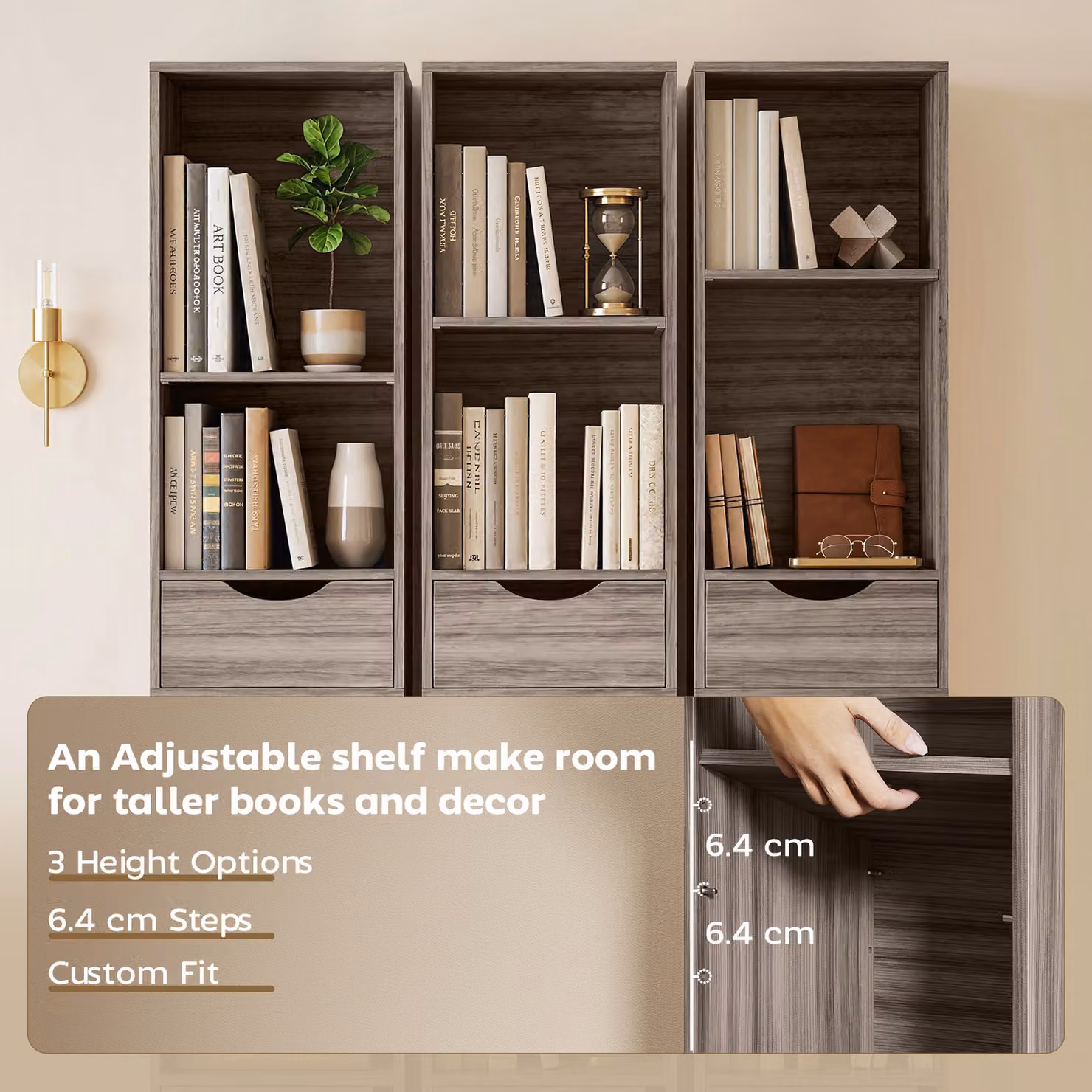 HOMCOM Modern Grey Wood Bookcase with 2 Drawers, Adjustable Shelves and Cabinet, Height: 158 cm – 4