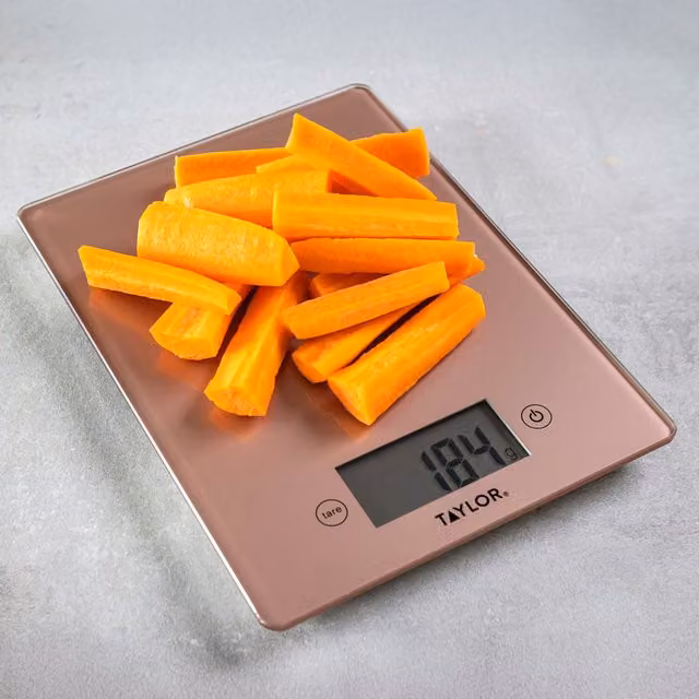 Taylor Pro Glass Digital Kitchen Scales with Tare Function, Rose Gold and Grey, 5kg Capacity