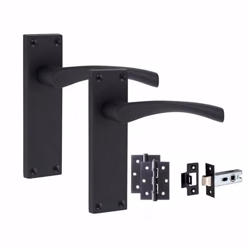 Golden Grace Astrid Scroll Door Handle and Latch Set in Matt Black