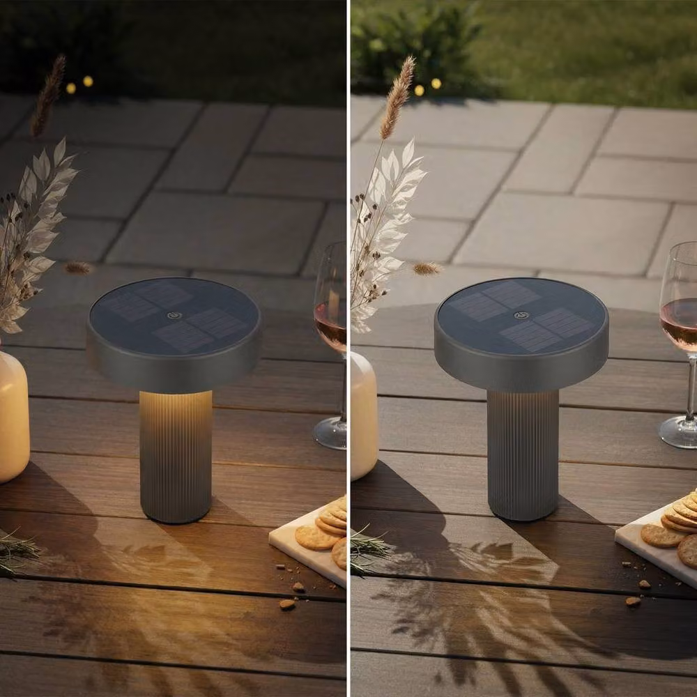 Briloner Poga Rechargeable LED Solar Table Lamp, Dimmable Night Light, Black/Grey, H 20 cm x W 16 cm x D 16 cm – 7