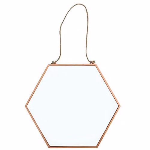 Something Different Copper Hexagonal Rustic String Hanging Mirror, W: 26 cm, H: 26 cm