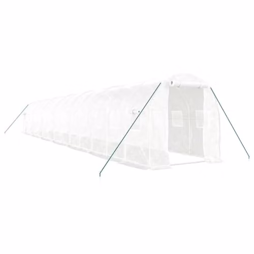 vidaXL Greenhouse with White Steel Frame, 28 m², W: 14 m, D: 2 m, H: 2 m