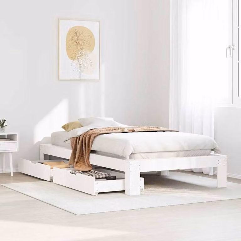 Berkfield Home White Solid Wood Pine Bed Frame W/D/H: 90 x 200 cm