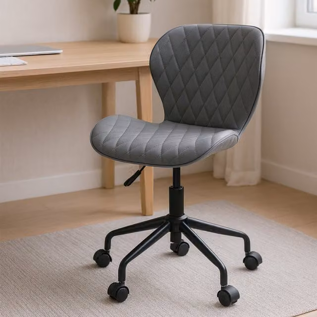 Orsina Ergonomic Modern Home Office Chair in Grey and Black with Faux Leather Upholstery, H 81 cm x W 57 cm x D 48 cm