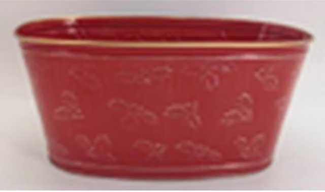 KDMD Red Metal Christmas Holly Oval Tabletop Trough